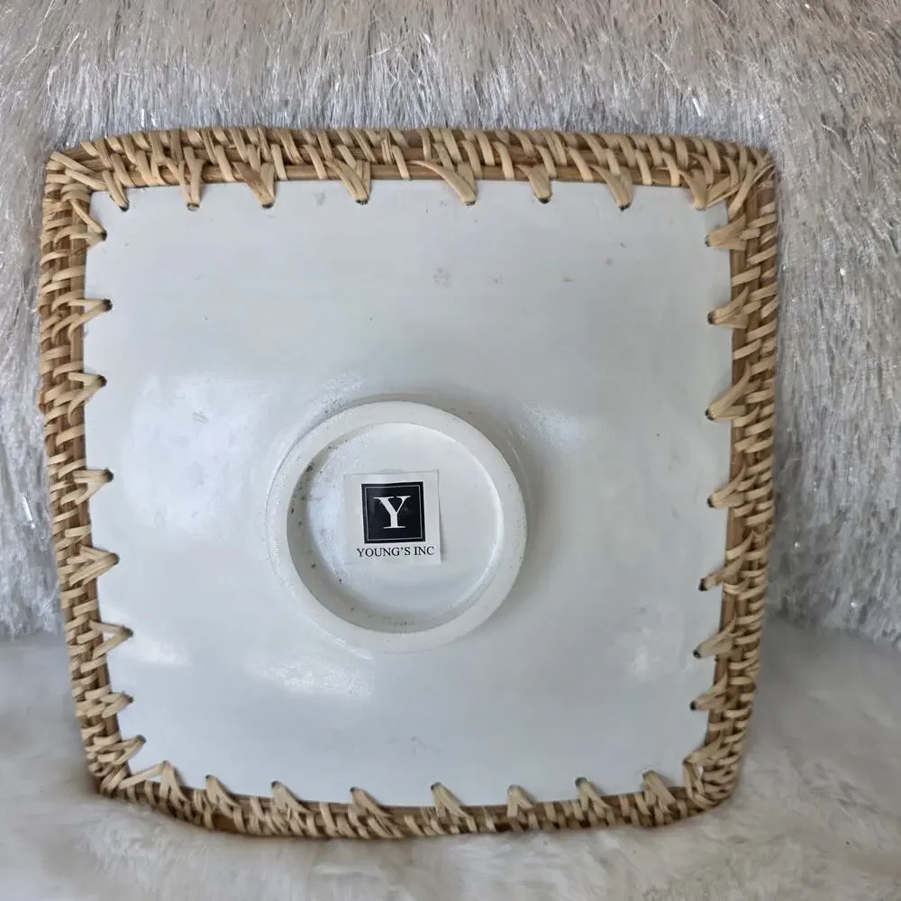 Rattan Serving Tray Set of 3 Mother of Pearl Mosaic Decorative Home Decor